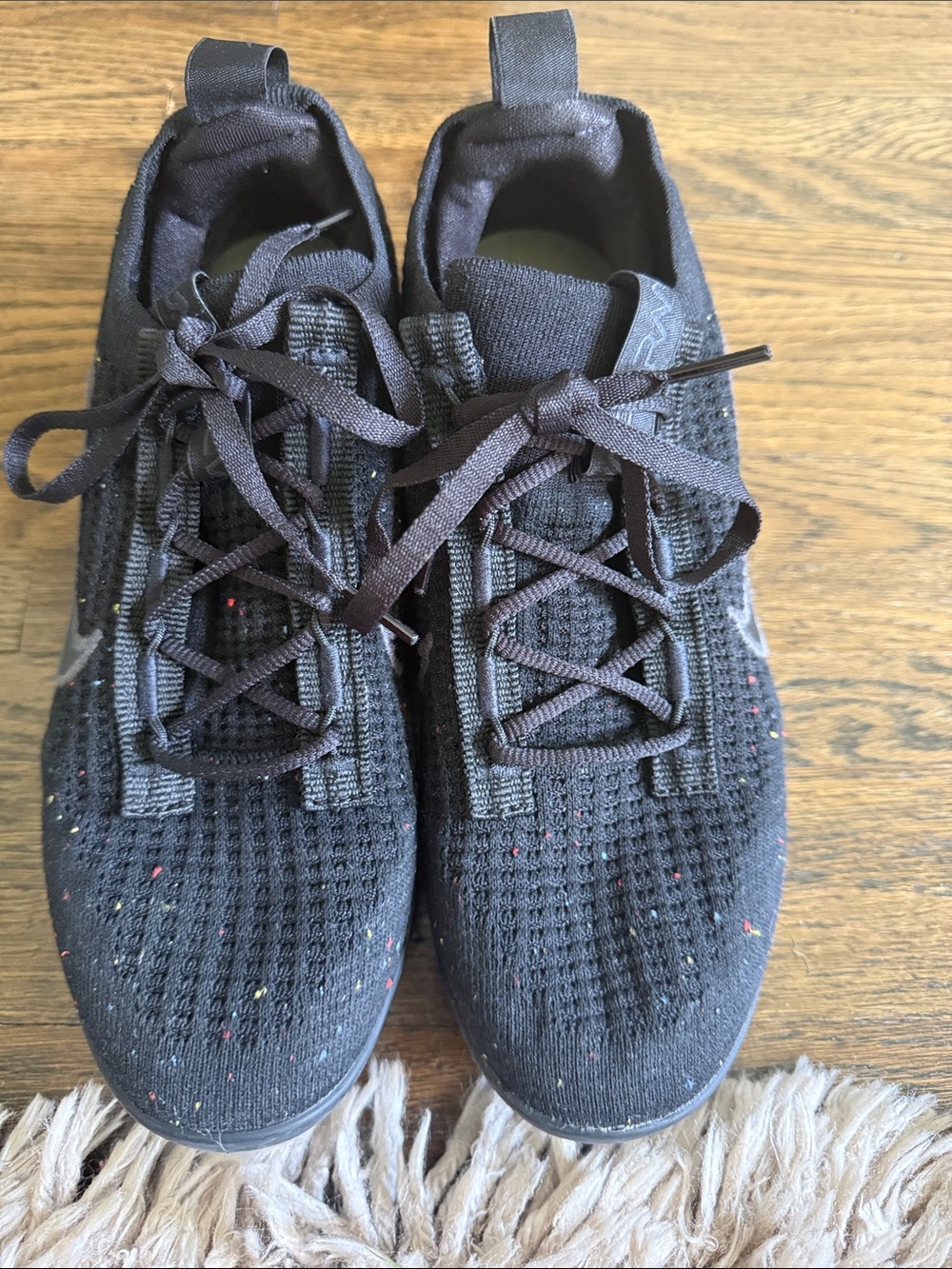 Kids Black Knit Athletic Sneakers - Comfortable Lace-Up Shoes